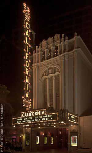 California Theater marquee at night by Wagner Electric Sign Co.