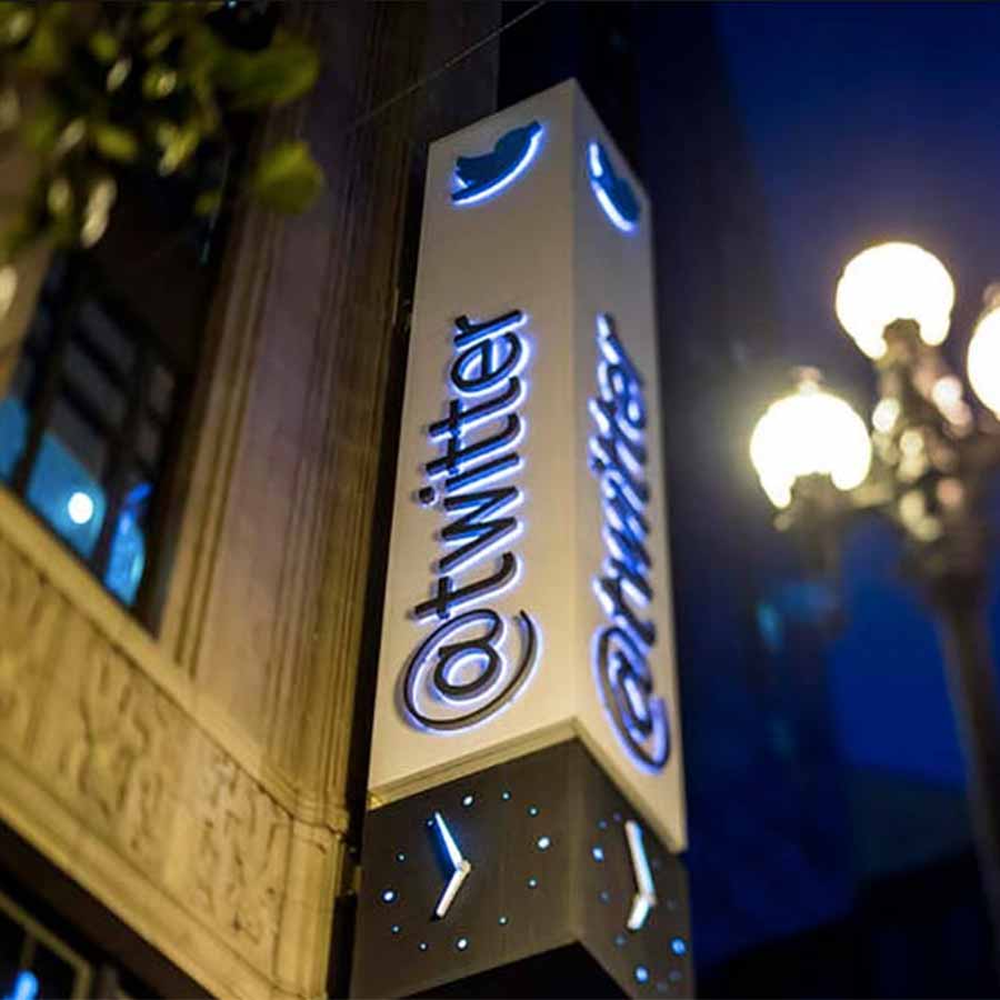 Twitter headquarters marquee in San Francisco, CA by Wagner Electric Sign Co.