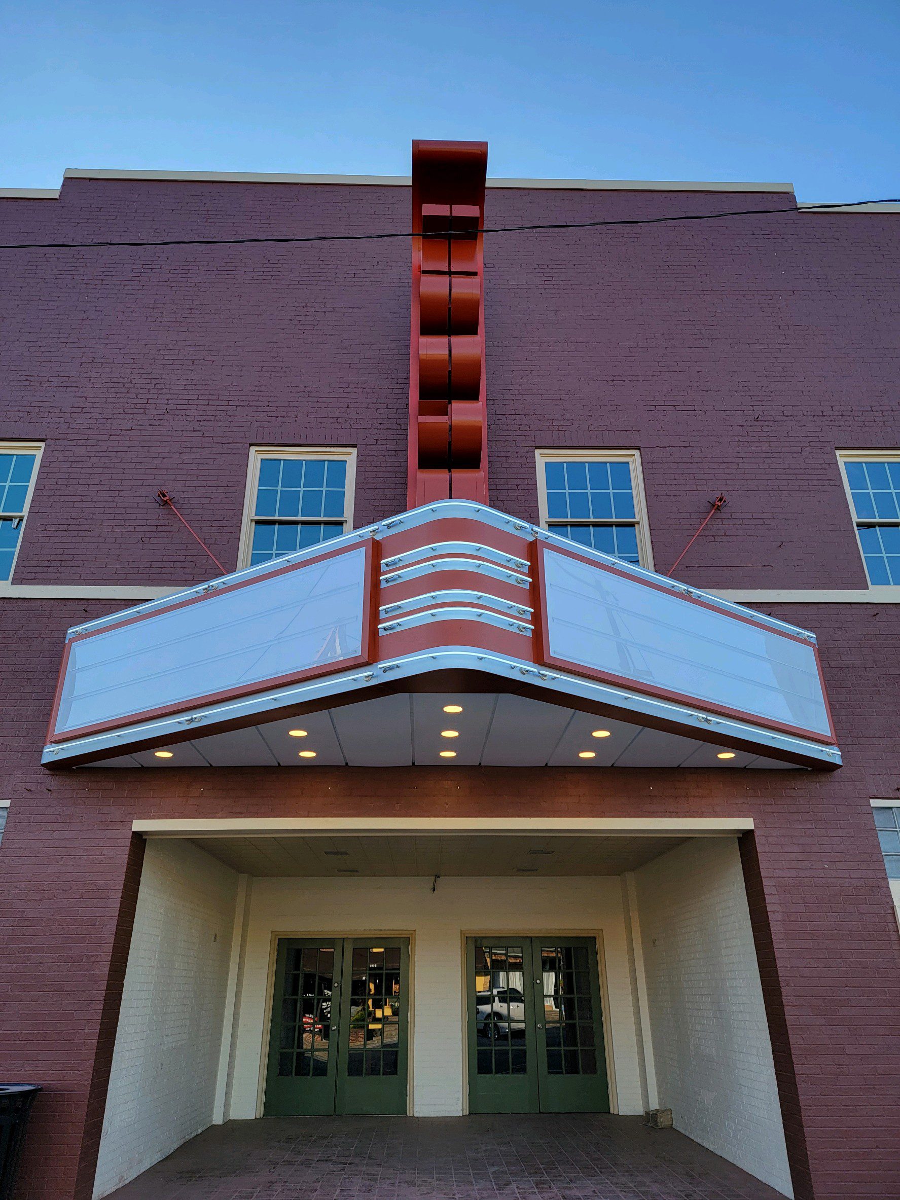 Side view of Tooga Theatre marquee in Summerville, GA | LED sign and marquee installation by Wagner Electric Sign Co.